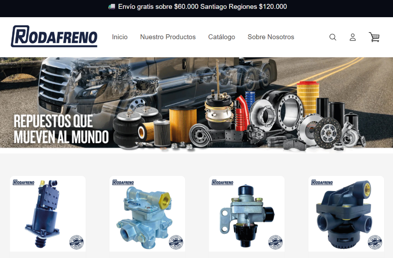 Ecommerce de Rodafreno, repuestos para camiones, desarrollado por Creative Web