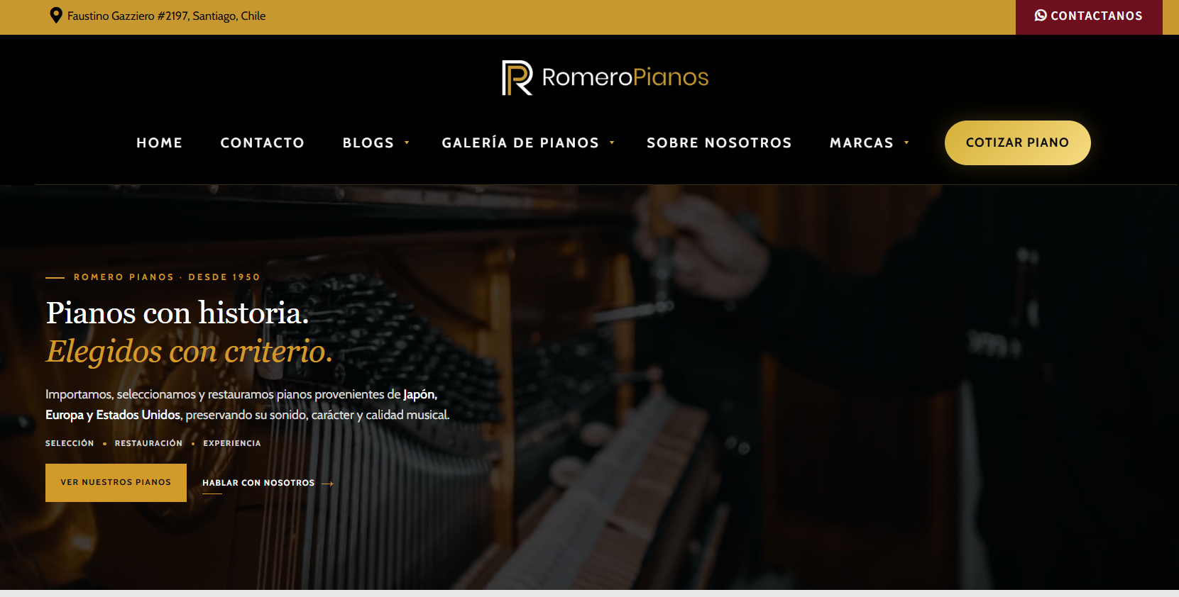 Sitio web de Romero Pianos, venta de pianos en Santiago, desarrollado por Creative Web